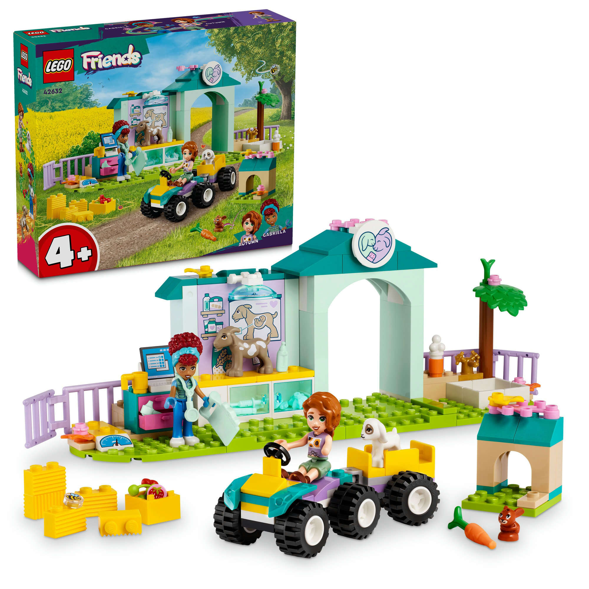 LEGO 42632 Friends Farmtierklinik, 2 Spielfiguren, 3 Tiere und Zubehör