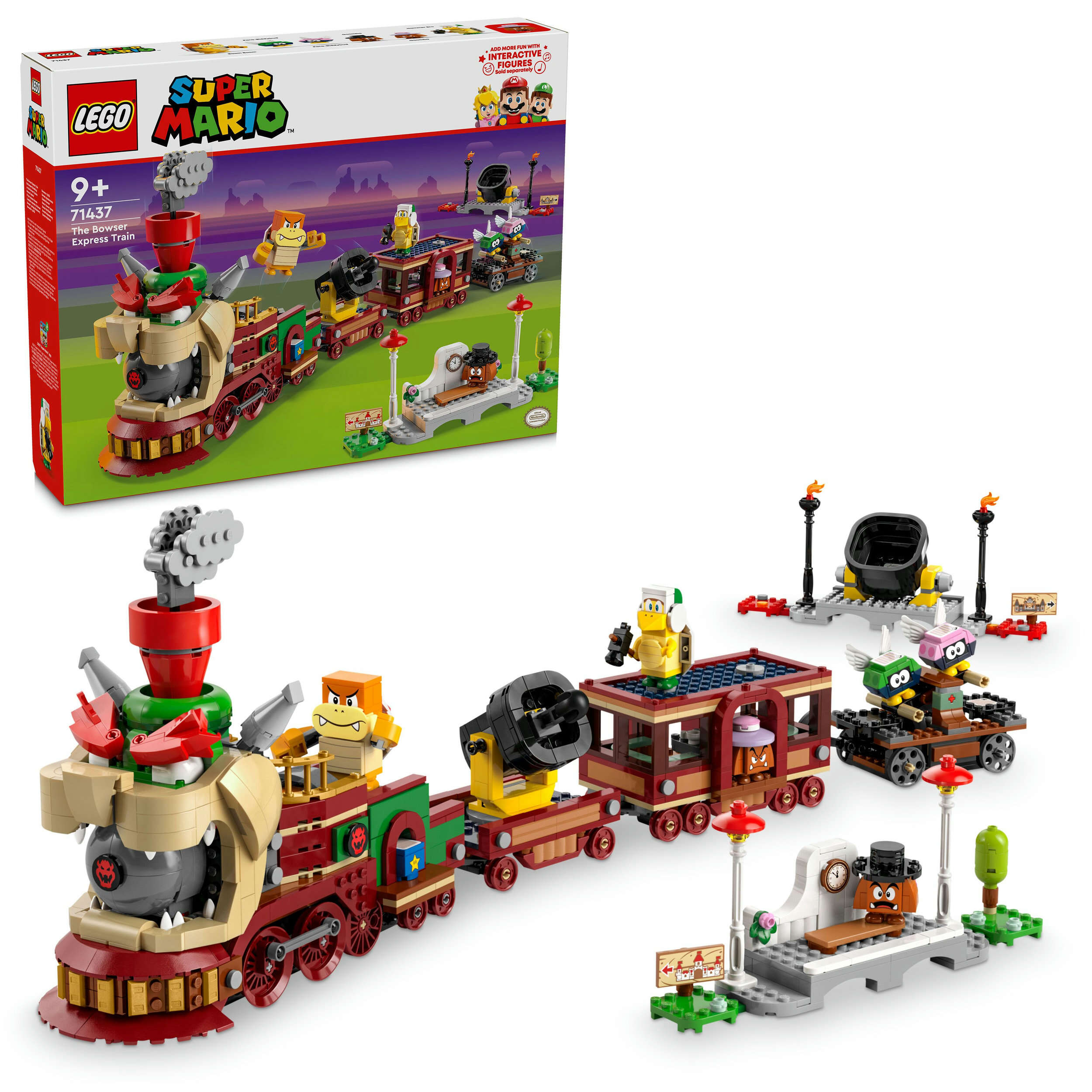 LEGO 71437 Super Mario Der Bowser-Schnellzug, 6 Spielzeugfiguren, Draisine