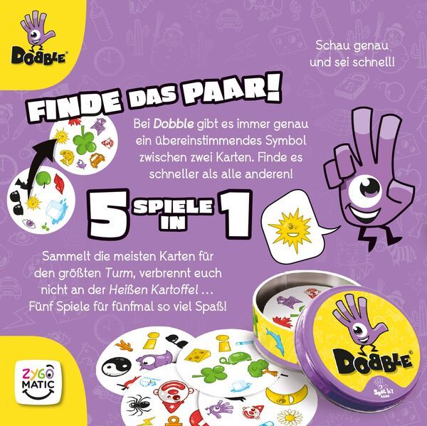 Asmodee Dobble Classic, Familienspiel, 50 Symbole auf 55 Karten