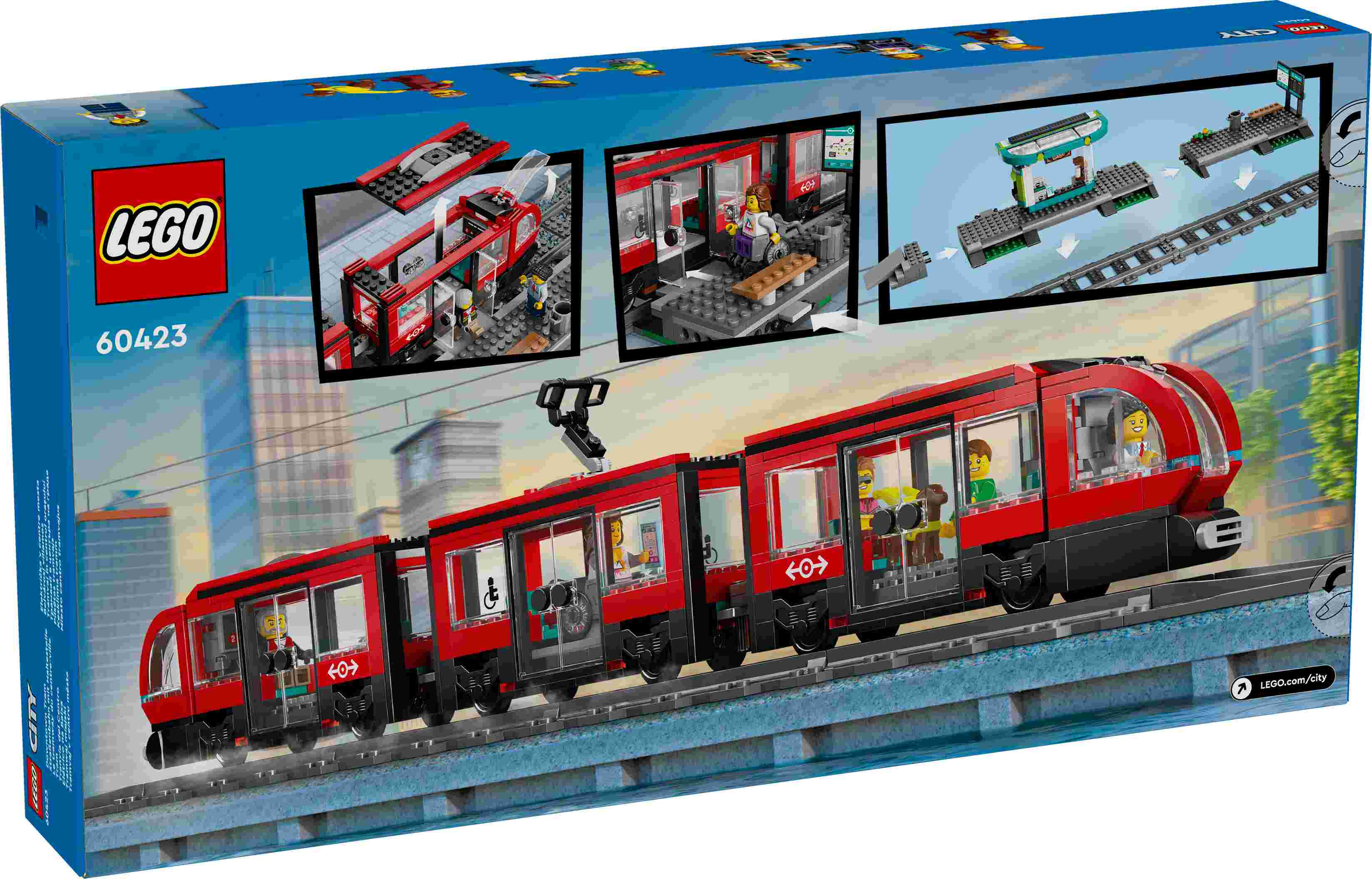 LEGO 60423 City Straßenbahn mit Haltestelle, 6 Minifiguren, Coffee-Shop