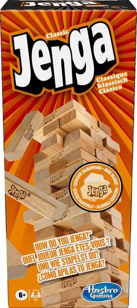 Hasbro Jenga Klassisch, das Originale Partyspiel mit Holzklötzen, Stapelspiel