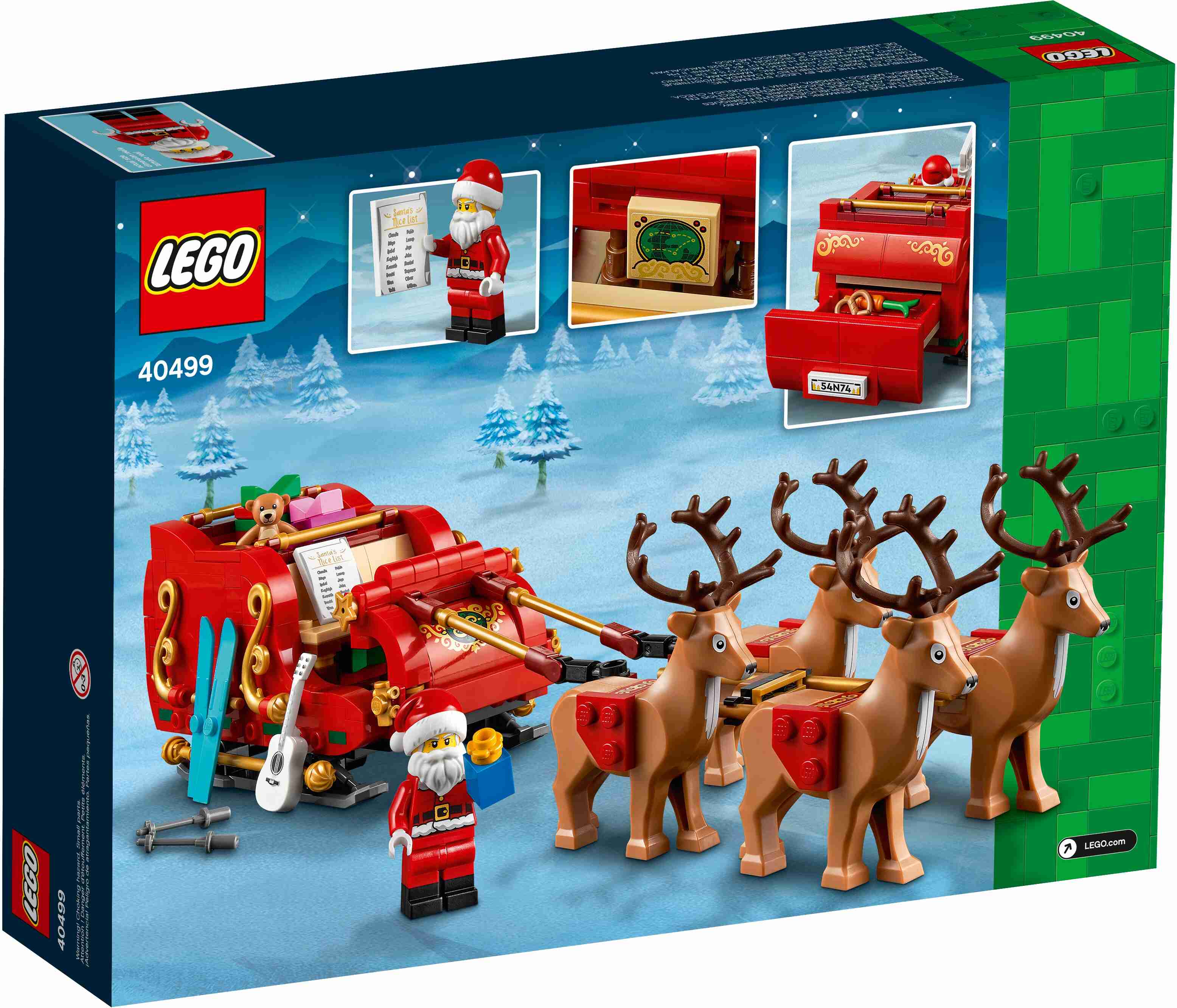 LEGO 40499 Schlitten des Weihnachtsmanns, inkl. 4 Rentierfiguren und 8 Geschenke