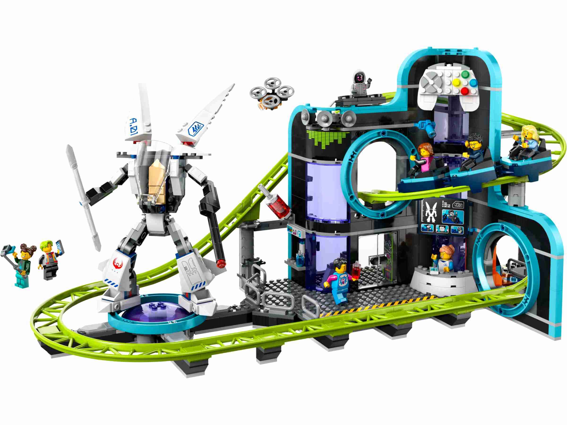 LEGO 60421 City Achterbahn mit Roboter-Mech, 8 Minifiguren, viel Zubehör