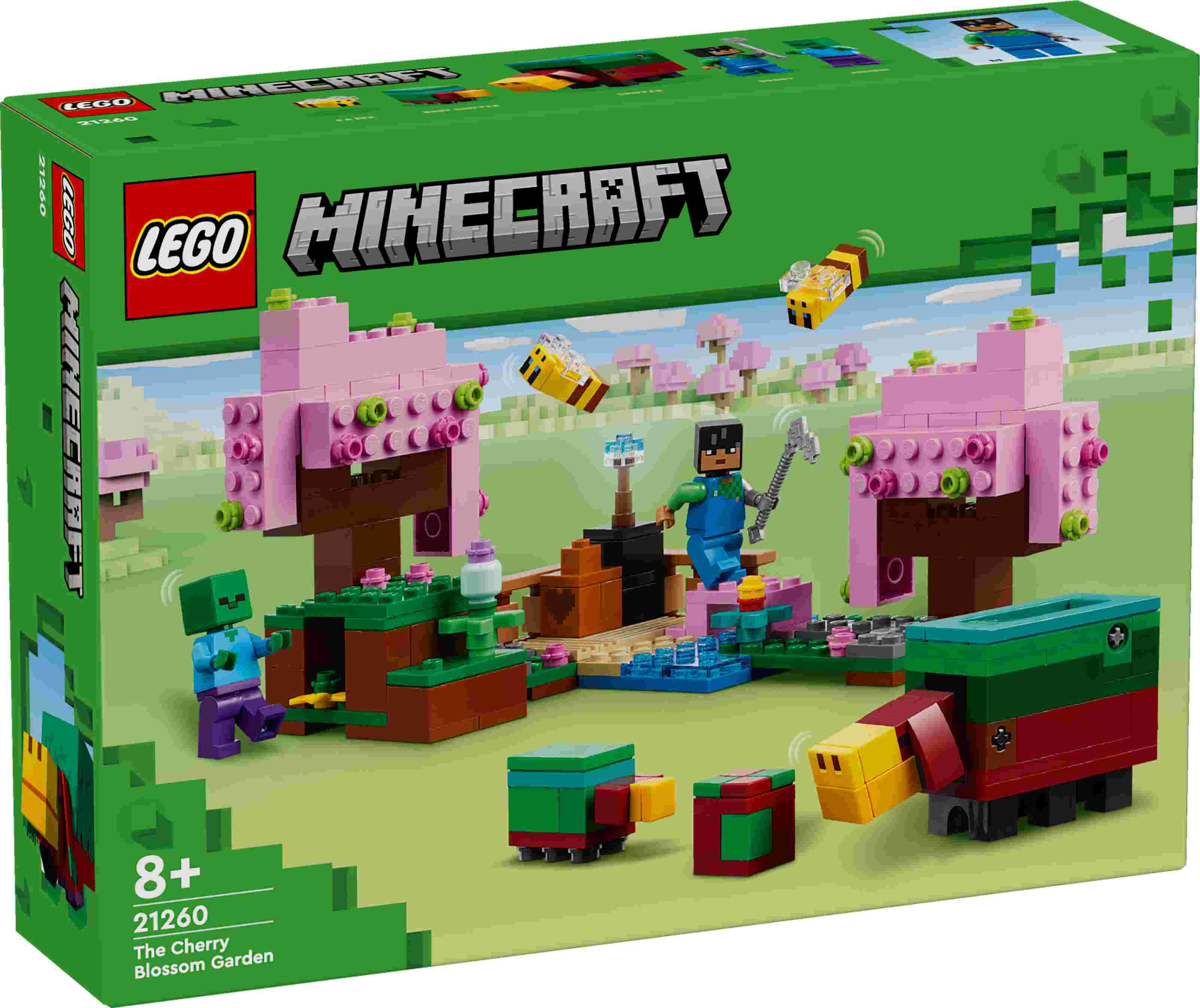 LEGO 21260 Minecraft Der Kirschblütengarten, 2 Schnüffler, 2 Bienen, Sunny