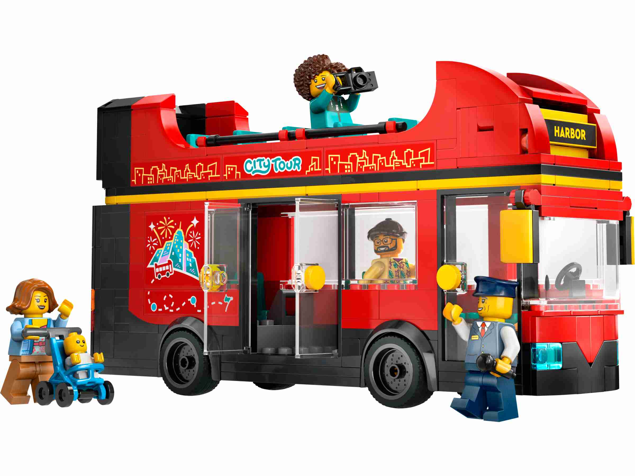 LEGO 60407 City Doppeldeckerbus, 5 Minifiguren und Zubehör, Aussichtsdeck