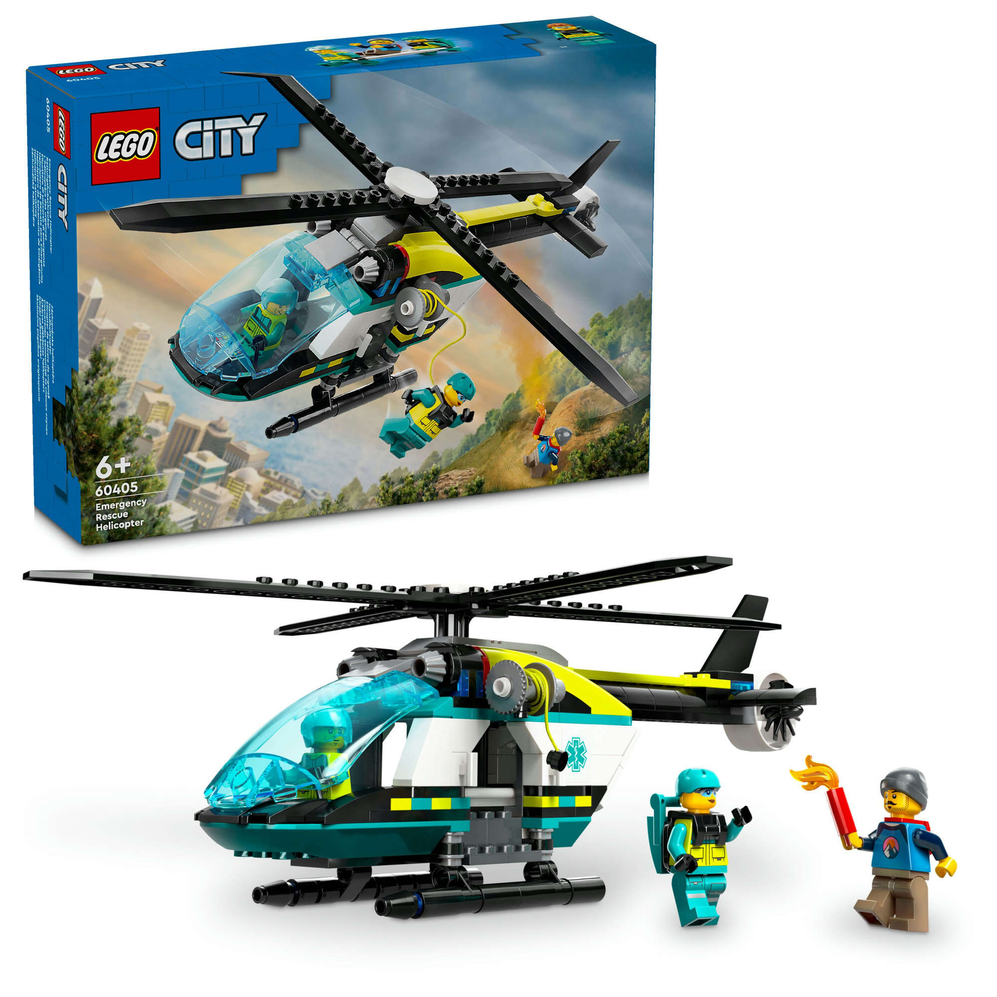 LEGO 60405 City Rettungshubschrauber, 3 Minifiguren, Laderaum, Seilwinde