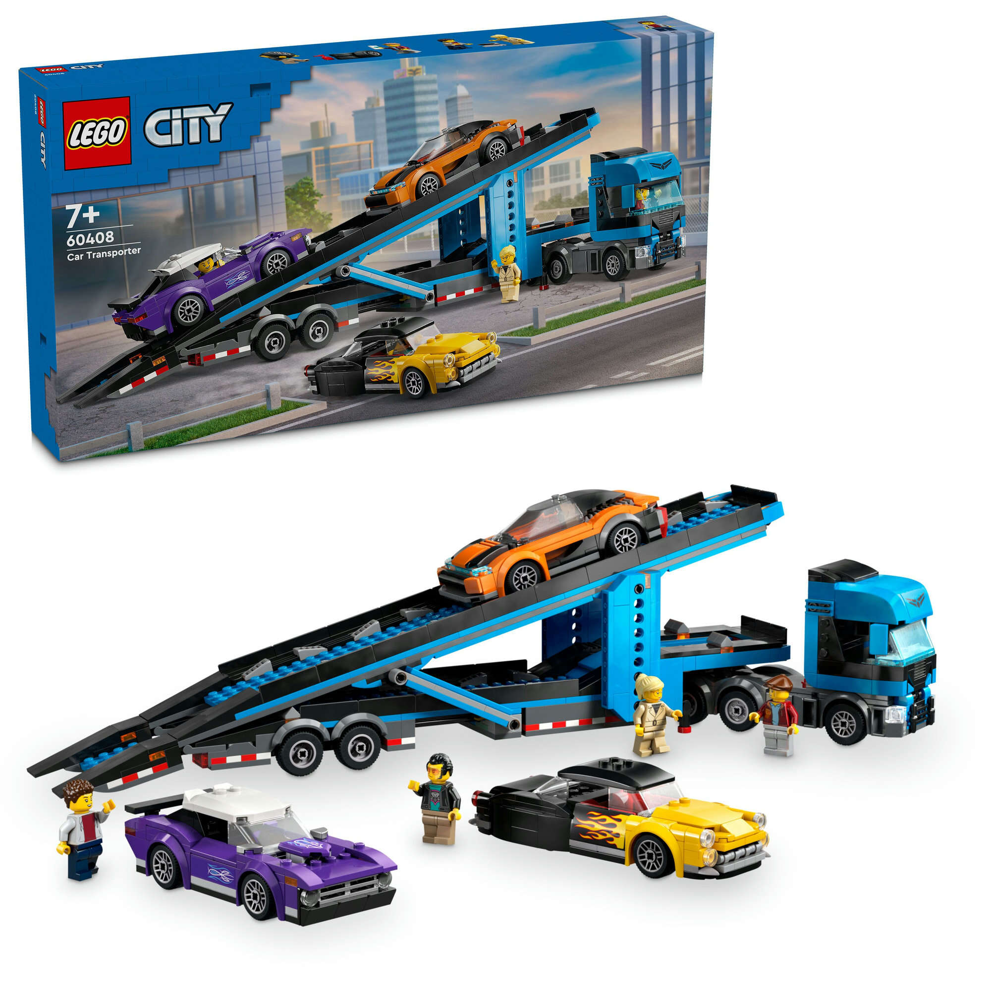 LEGO 60408 City Autotransporter mit Sportwagen, 4 Minifiguren, 3 Sportwagen