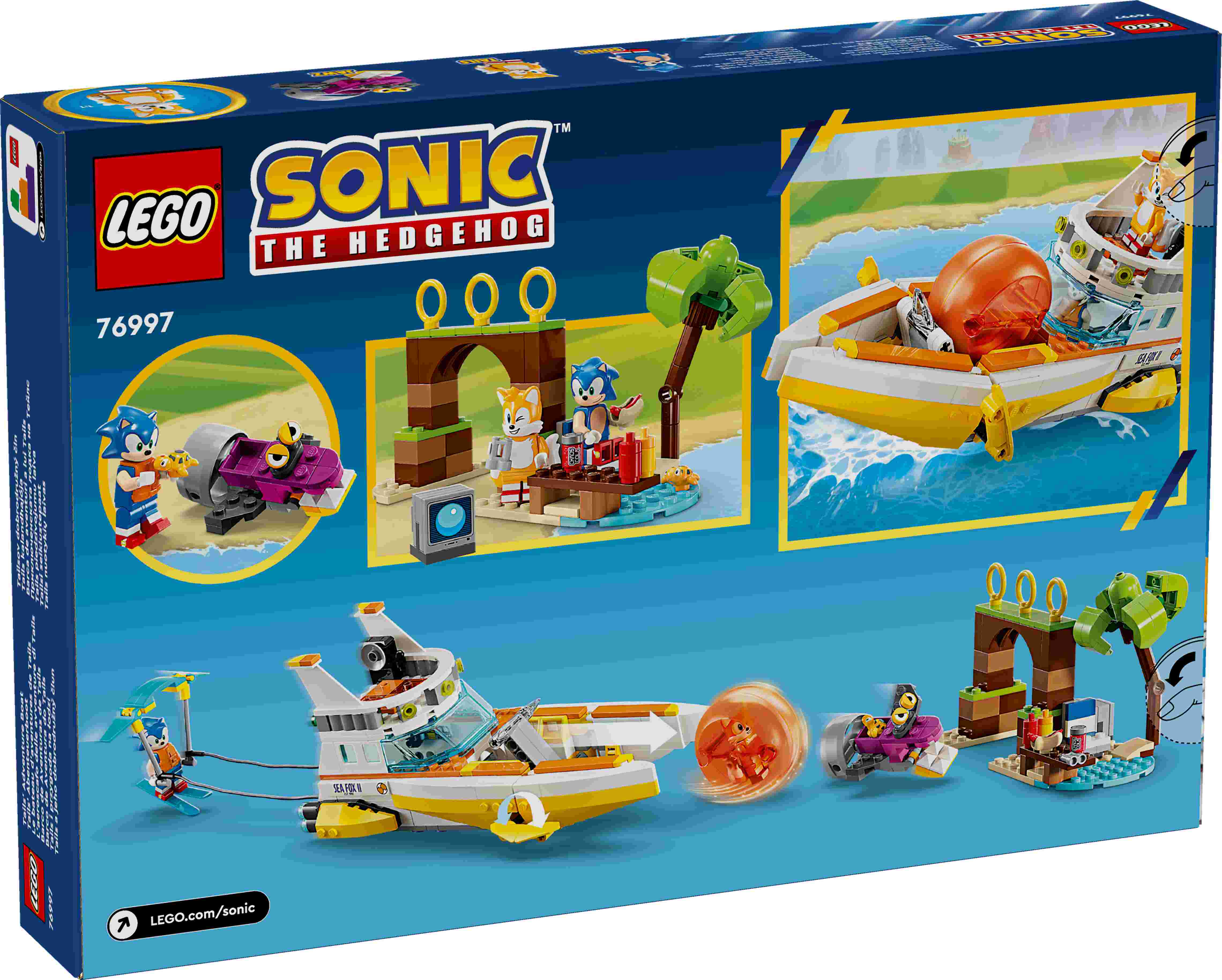 LEGO 76997 Sonic Tails’ Abenteuerboot, 4 Charaktere, Insel-Modell, Tanzfläche