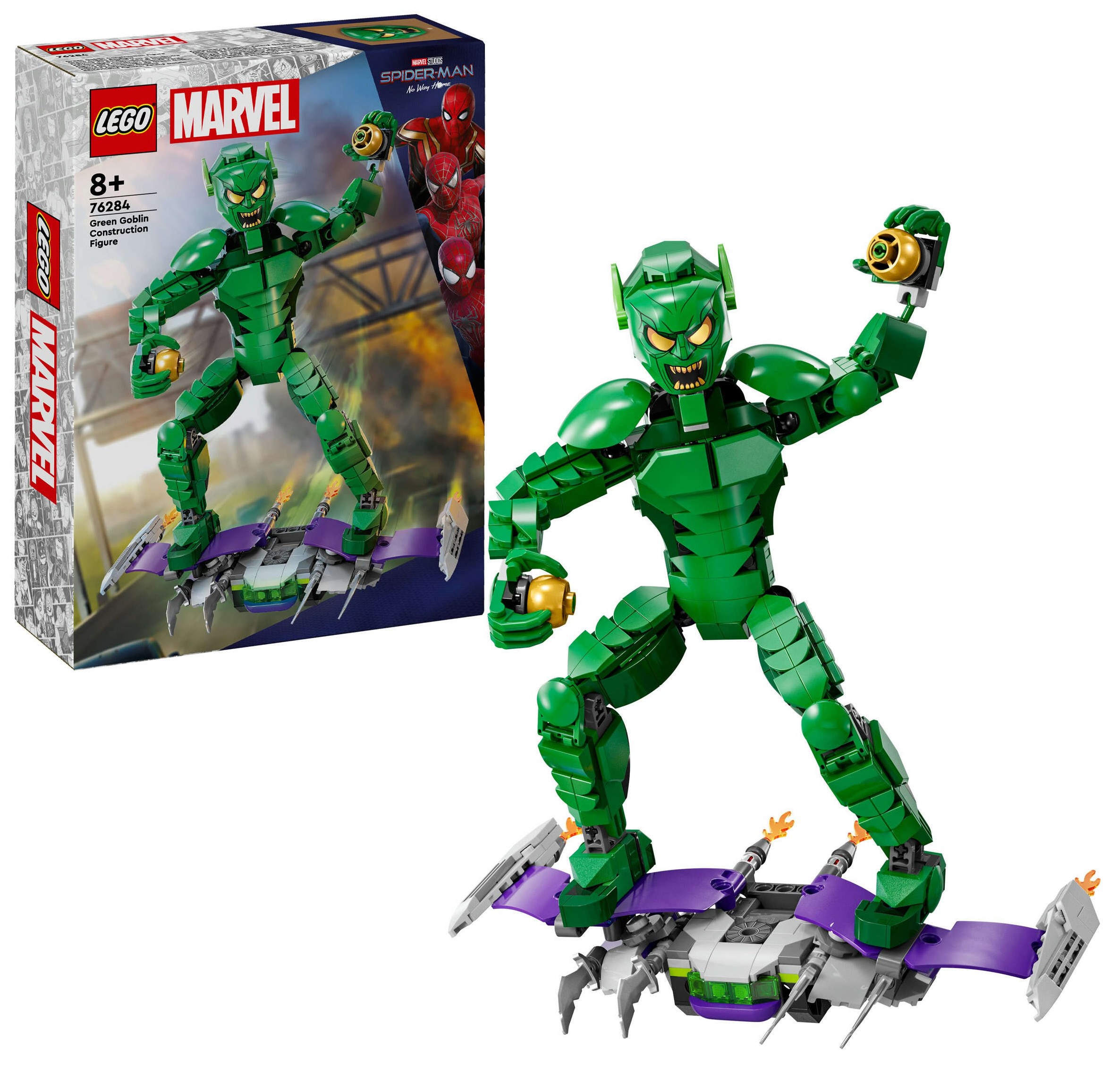 LEGO 76284 Marvel Green Goblin Baufigur, bewegliche Gelenke, Gleiter