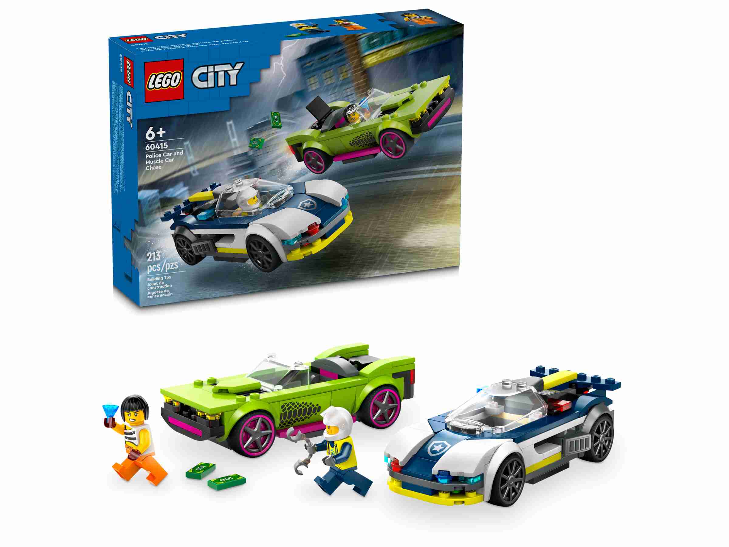 LEGO 60415 City Verfolgungsjagd mit Polizeiauto und Muscle Car, 2 Minifiguren