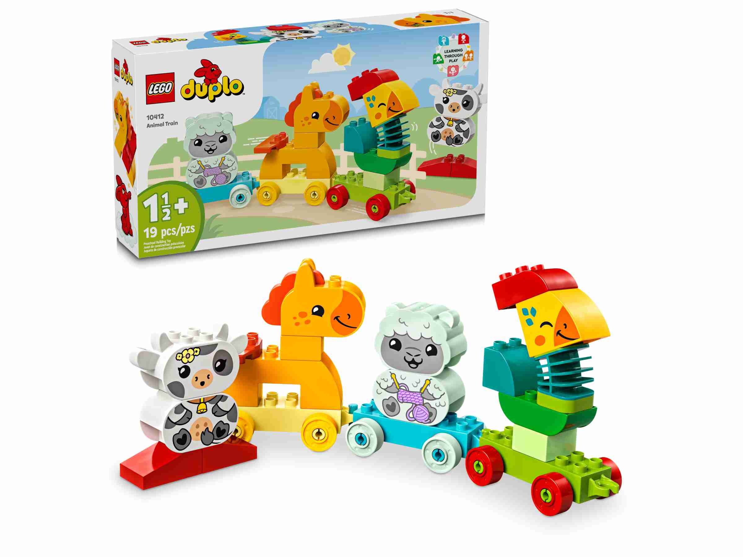 LEGO 10412 DUPLO Tierzug, 4 Spielzeugtiere, farblich passende Waggons