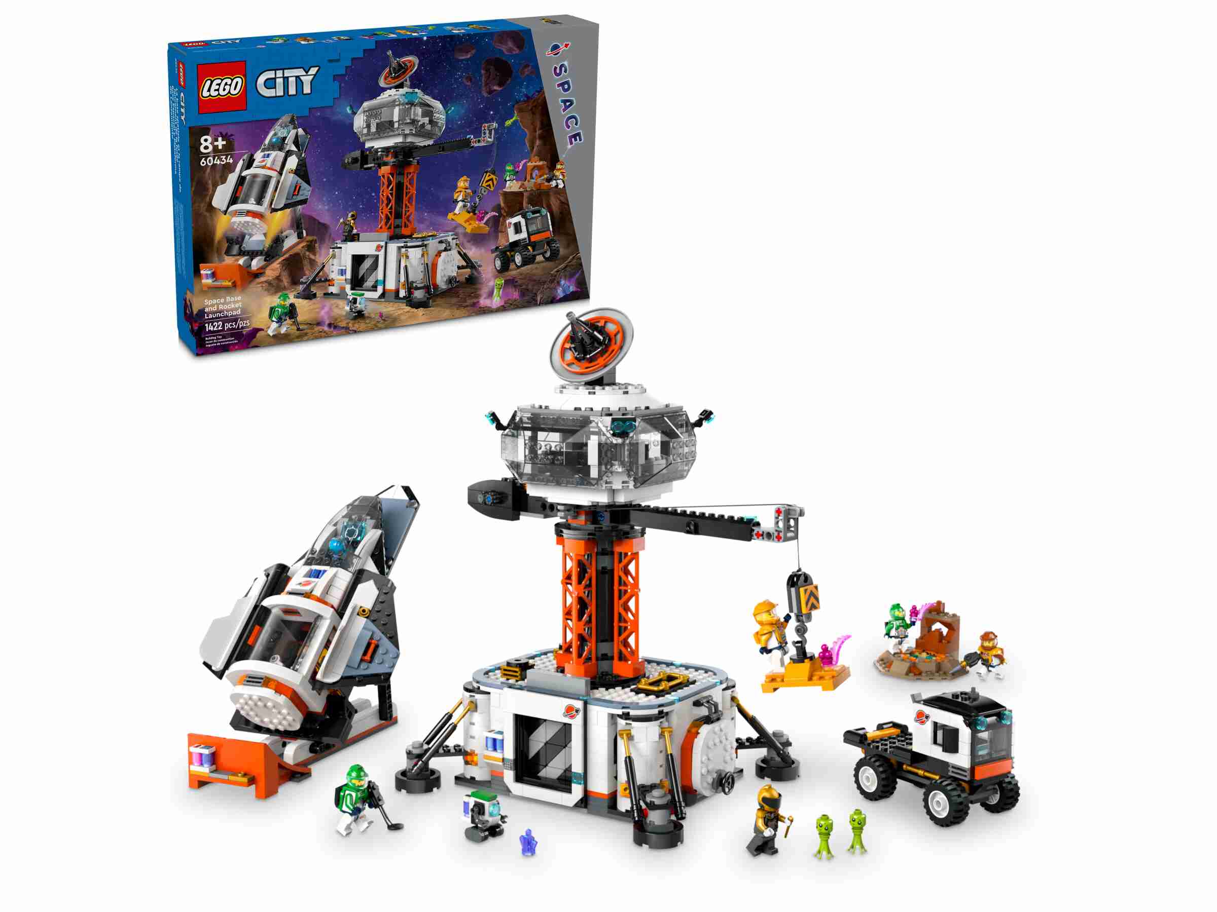 LEGO 60434 City Raumbasis mit Startrampe, 6 Minifiguren, Roboter und 2 Aliens