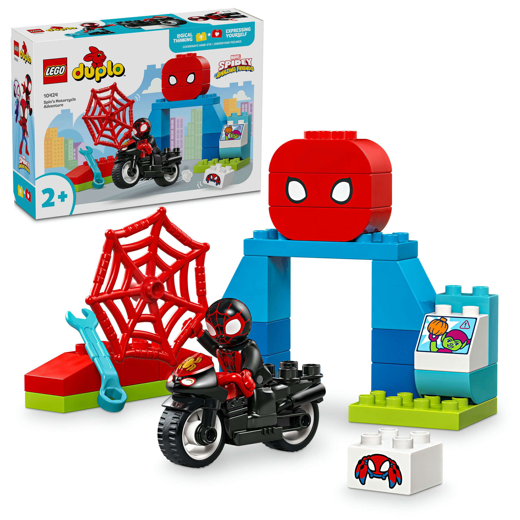 LEGO 10424 DUPLO Spins Motorrad Abenteuer, Hauptquartier,  Roboterspinne Trace-E