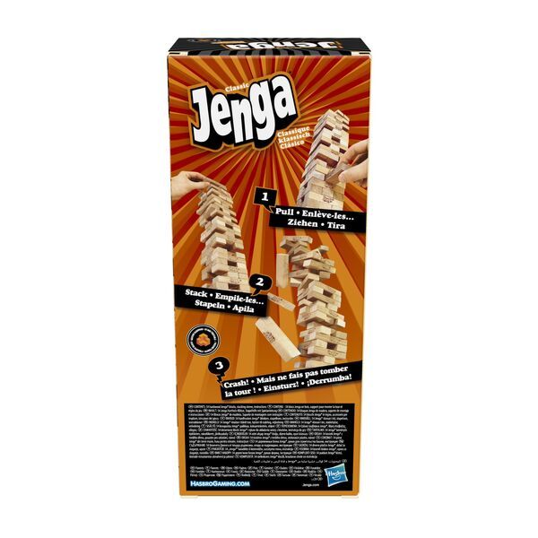 Hasbro Jenga Klassisch, das Originale Partyspiel mit Holzklötzen, Stapelspiel