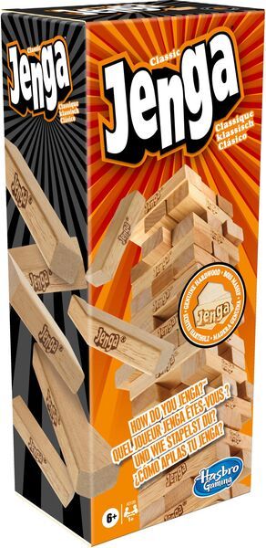 Hasbro Jenga Klassisch, das Originale Partyspiel mit Holzklötzen, Stapelspiel